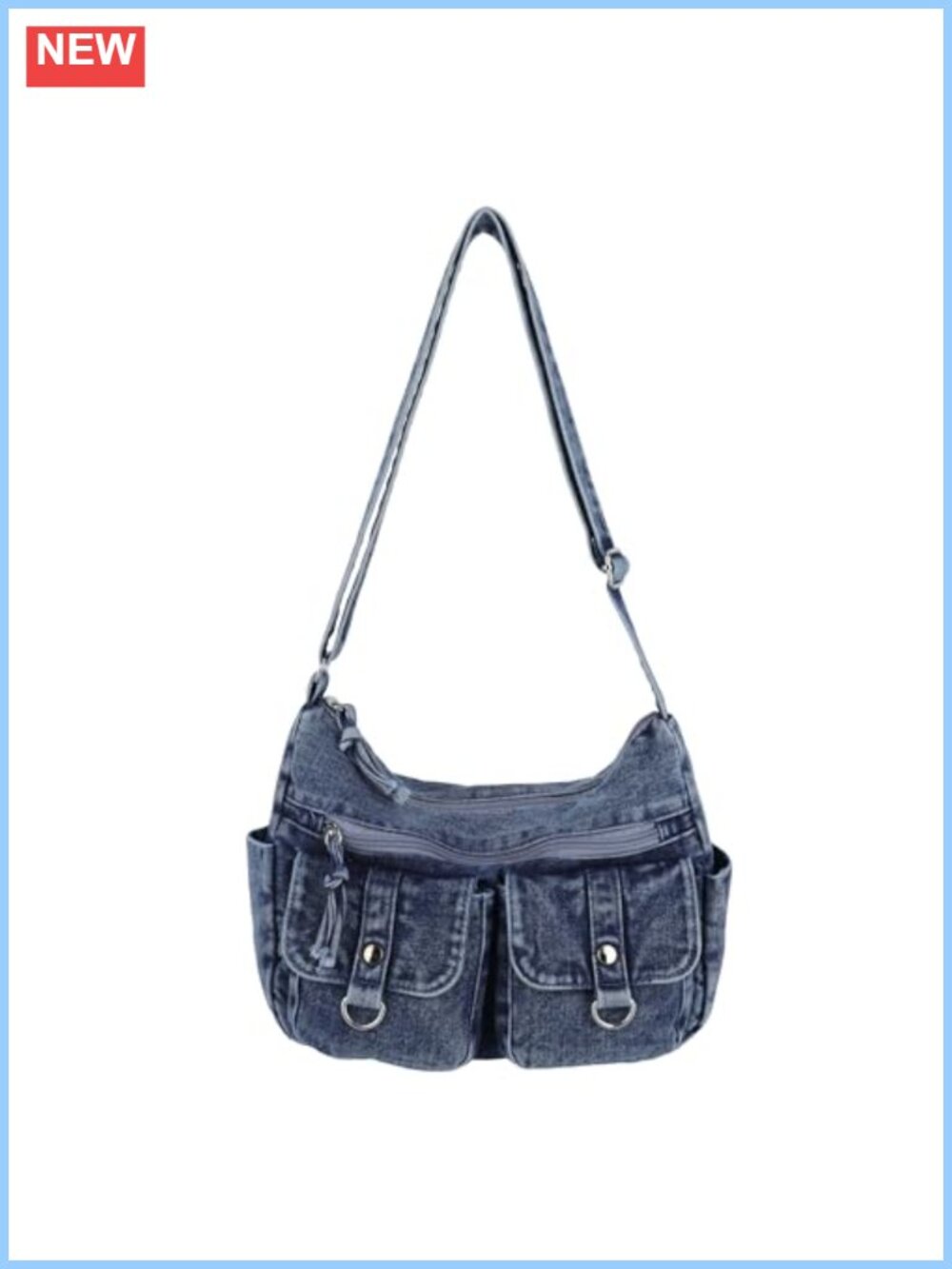 Vintage Y2K Denim Hobo Bag Crossbody Multi Pocket Shoulder Purse